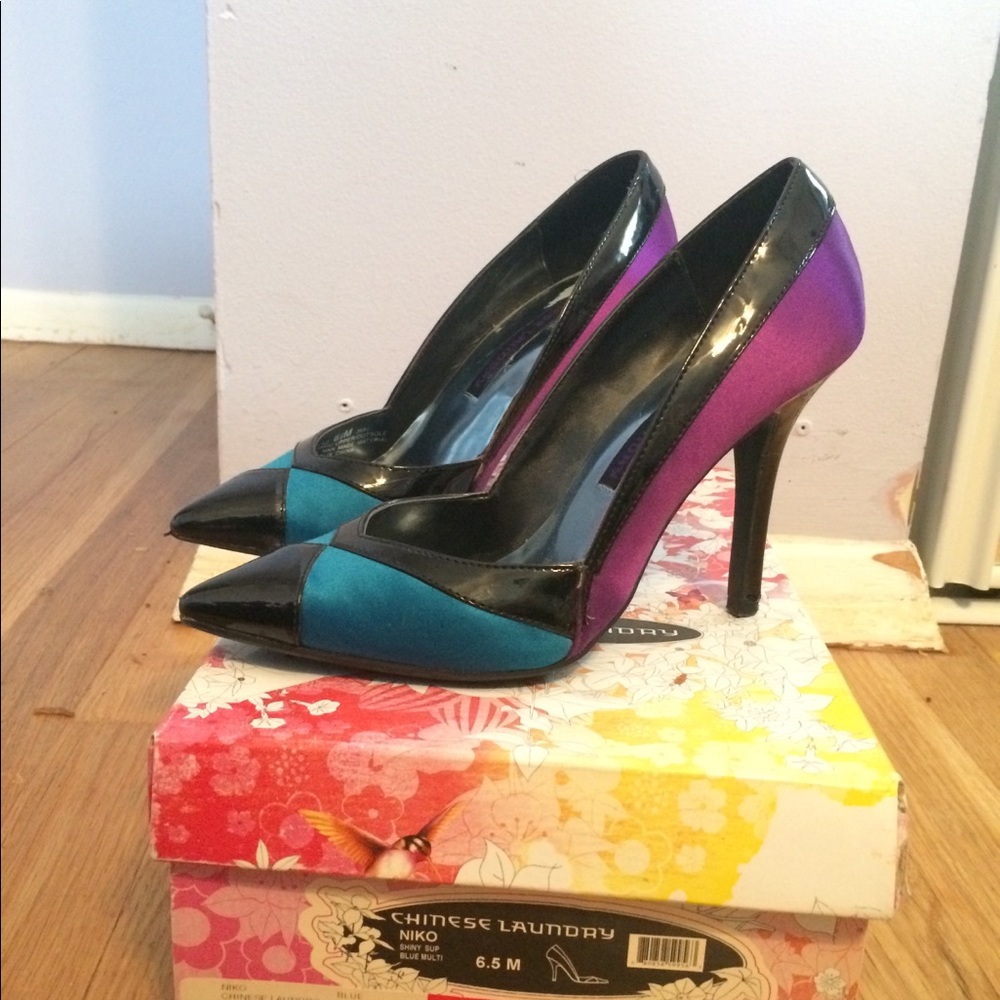 Teal and purple heels